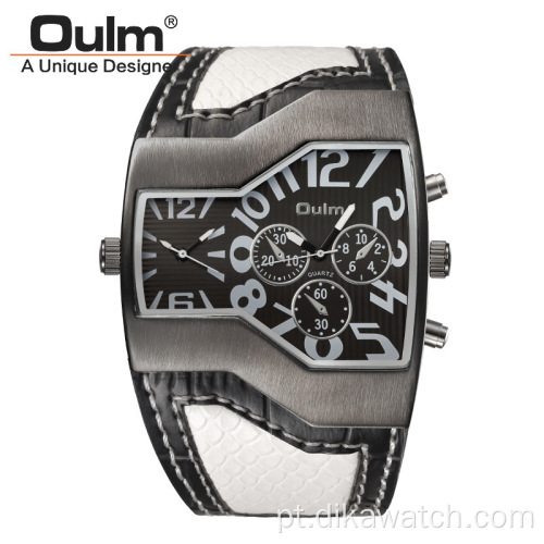Relógio de pulso casual OULM Square Big Dial Dual Time Zone Relógio masculino de quartzo de marca de luxo Relógios super grandes montre homme
